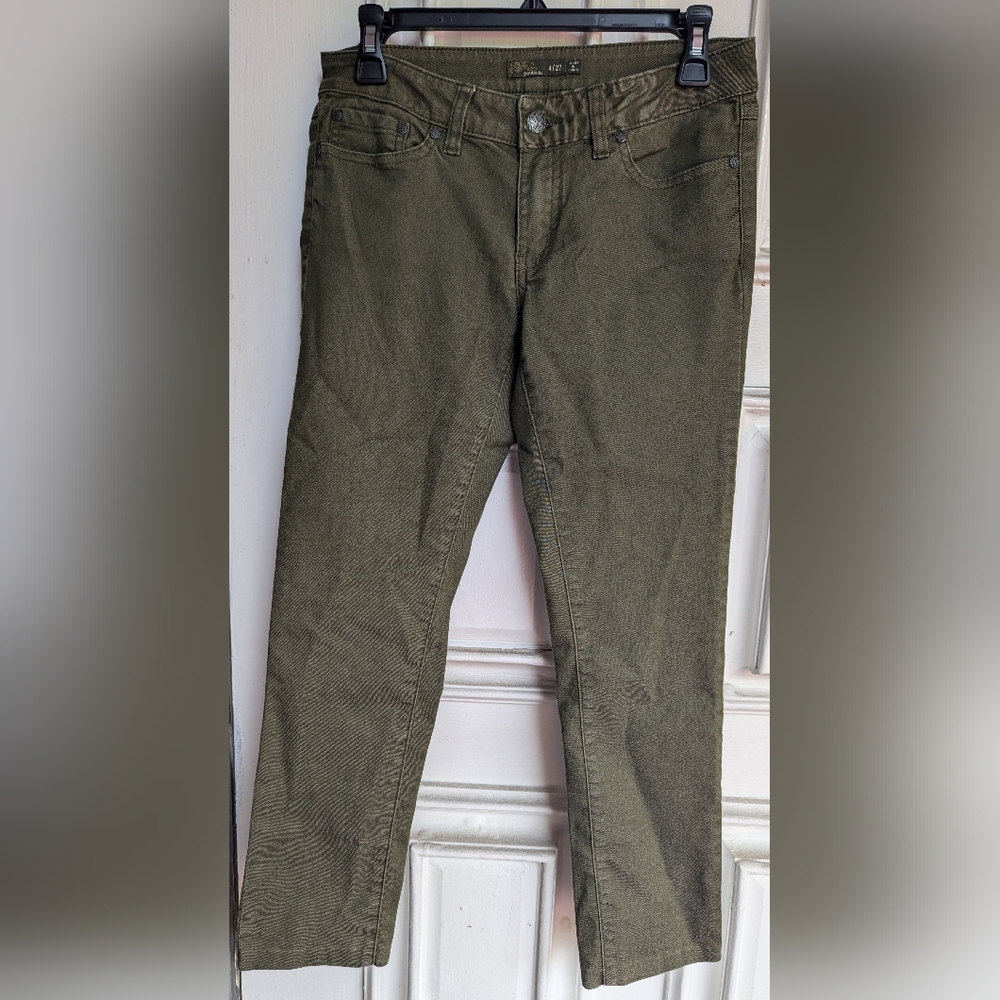 Prana Kara Womens Olive Green Mid Rise Stretch Denim Skinny Jeans 4/27